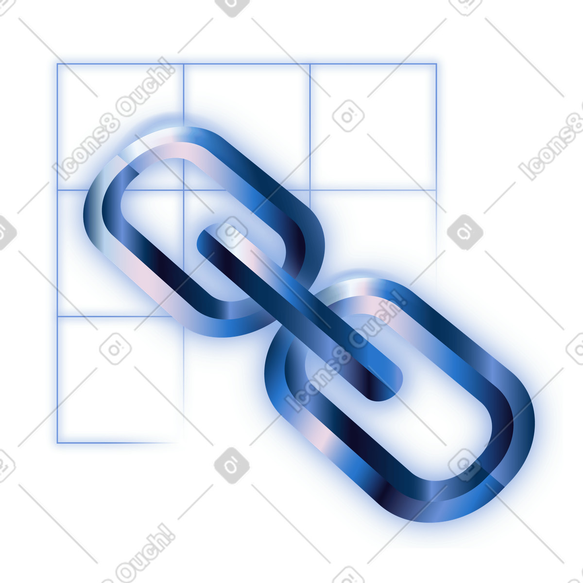 Blue gradient UI icon over square grid for external link illustration in Dimension style download in PNG, SVG