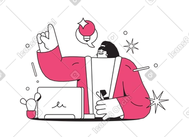 노트북 근처에 앉아서 아이디어를 내는 소녀 PNG, SVG