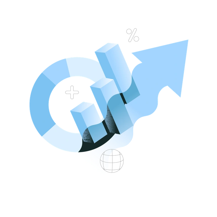 An upward trending graph with 3D bars - Concept style illustration