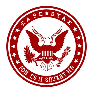 A red circular seal featuring an intricate design in the center. The seal includes a depiction of a majestic eagle with outstretched wings, clutching a bundle of arrows in its left talon and an olive branch in its right. Surrounding the eagle is a banner that reads "The Senate of the United States" in bold lettering. The outer edge of the seal is adorned with thirteen stars and a decorative border, all in a contrasting white color. The overall composition is symmetrical and conveys a sense of authority and tradition.