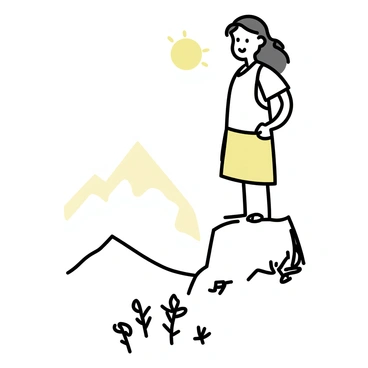 A man with long hair, wearing a simple tunic, stands on a rocky mountaintop. He gazes into the distance with a focused expression on his face. The sky is clear, and the sun casts a warm glow. In the foreground, a few sparse plants grow among the rocks. His posture suggests deep contemplation, as if he is receiving a powerful vision. The distant mountains stretch out under a vast sky, emphasizing the height of the location.