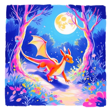 Charizard wandering through a moonlit enchanted forest