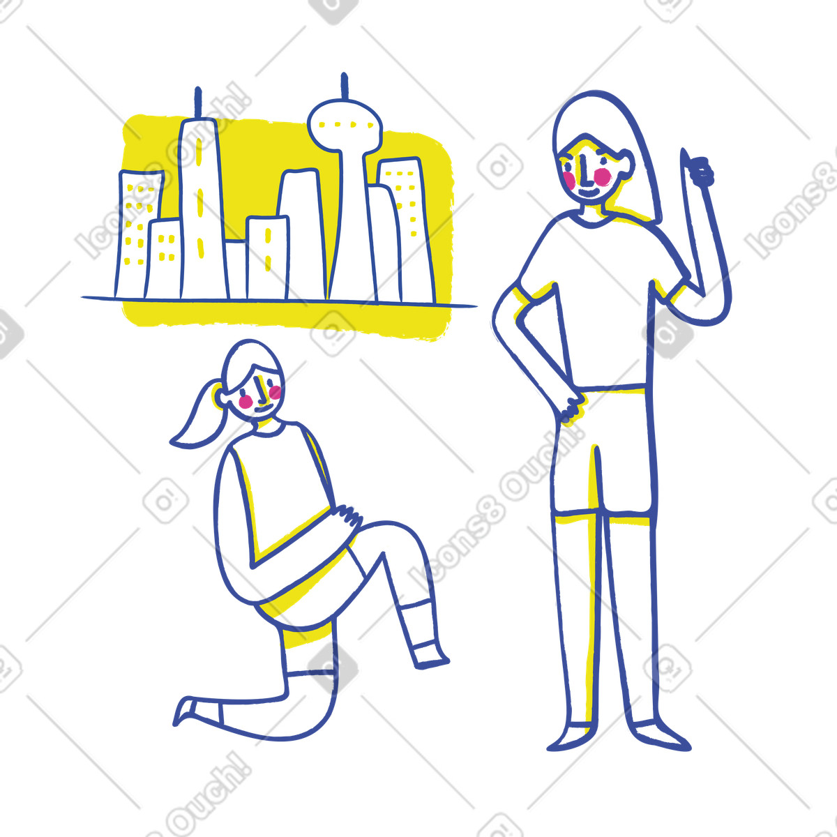 Illustration Femme faisant de l'exercice avec un entraîneur fitness dans le style Lime à télécharger aux formats PNG, SVG