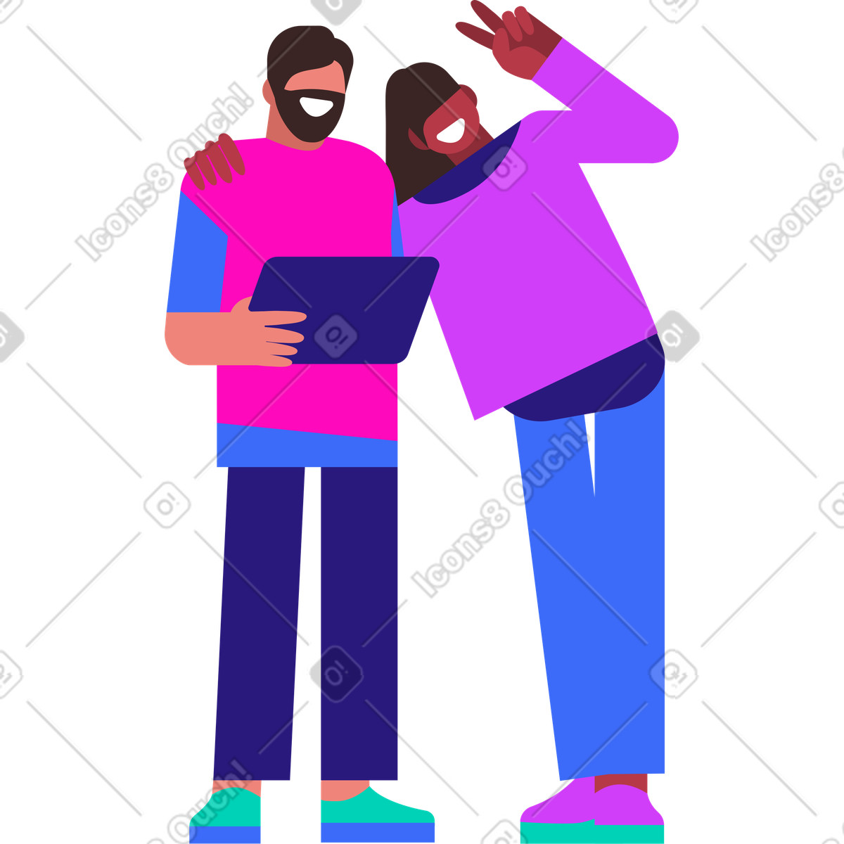 Successful happy couple hugging illustration clipart PNG SVG download