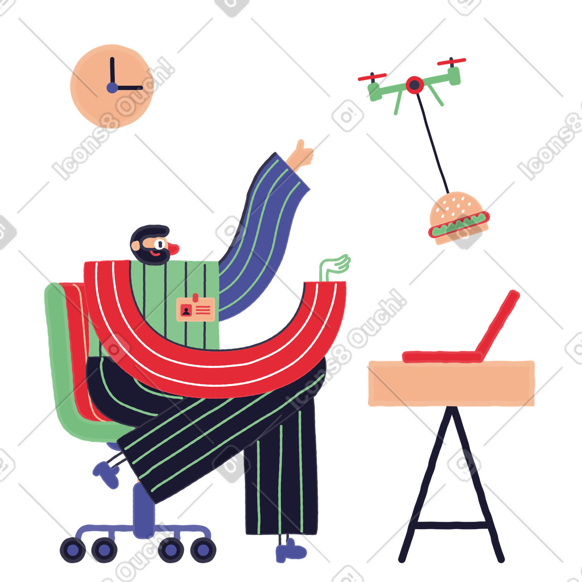 Ilustración Un hombre recibe comida entregada por dron en estilo Stripy a descargar en PNG y SVG