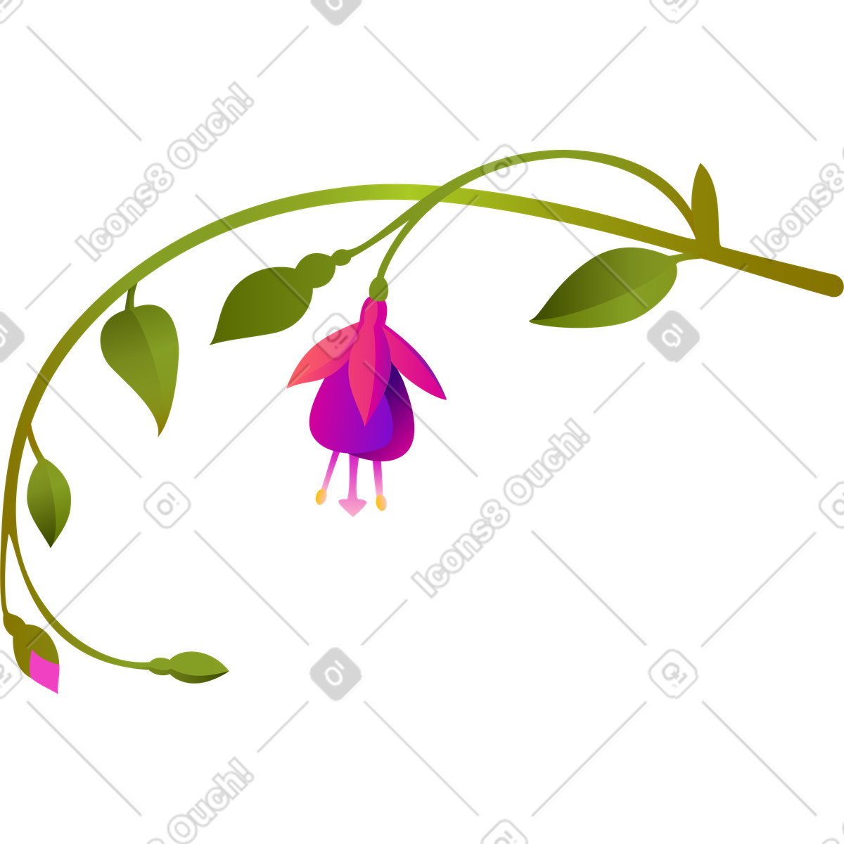 Illustration Fleurs fuchsia sur une petite brindille dans le style Blossom à télécharger aux formats PNG, SVG