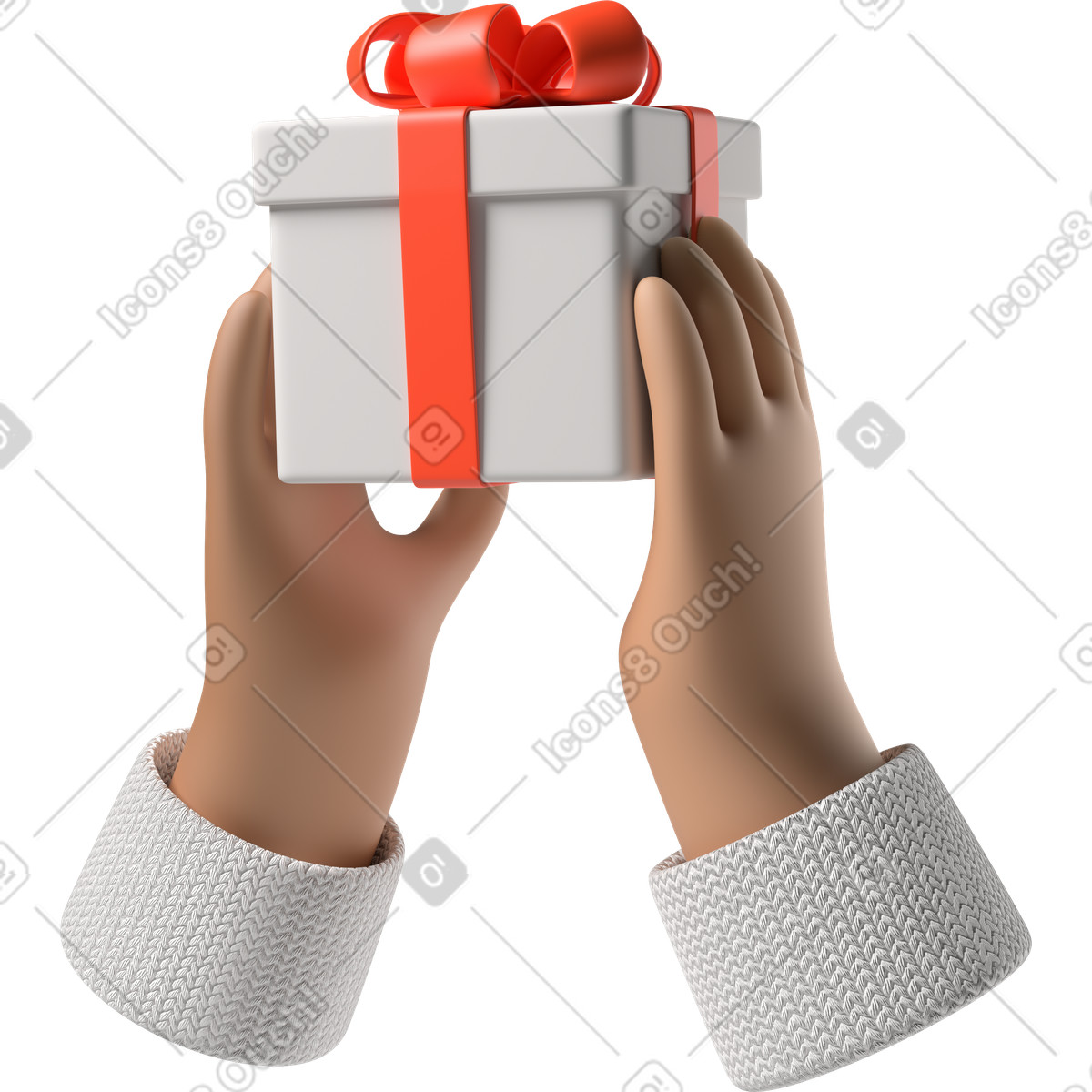 Gebräunte hauthände, die eine geschenkbox halten-Illustration im 3D Hands Fun&Wild-Stil als Download in PNG, SVG
