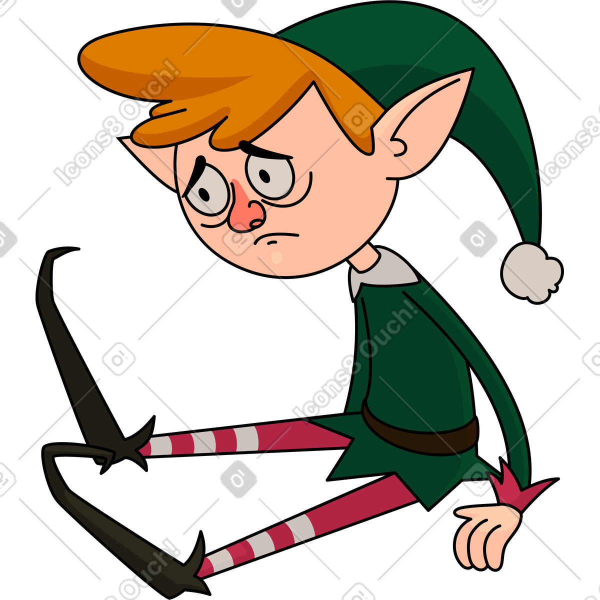 Elfo triste seduto illustrazione in stile Santa Camp scarica in PNG, SVG