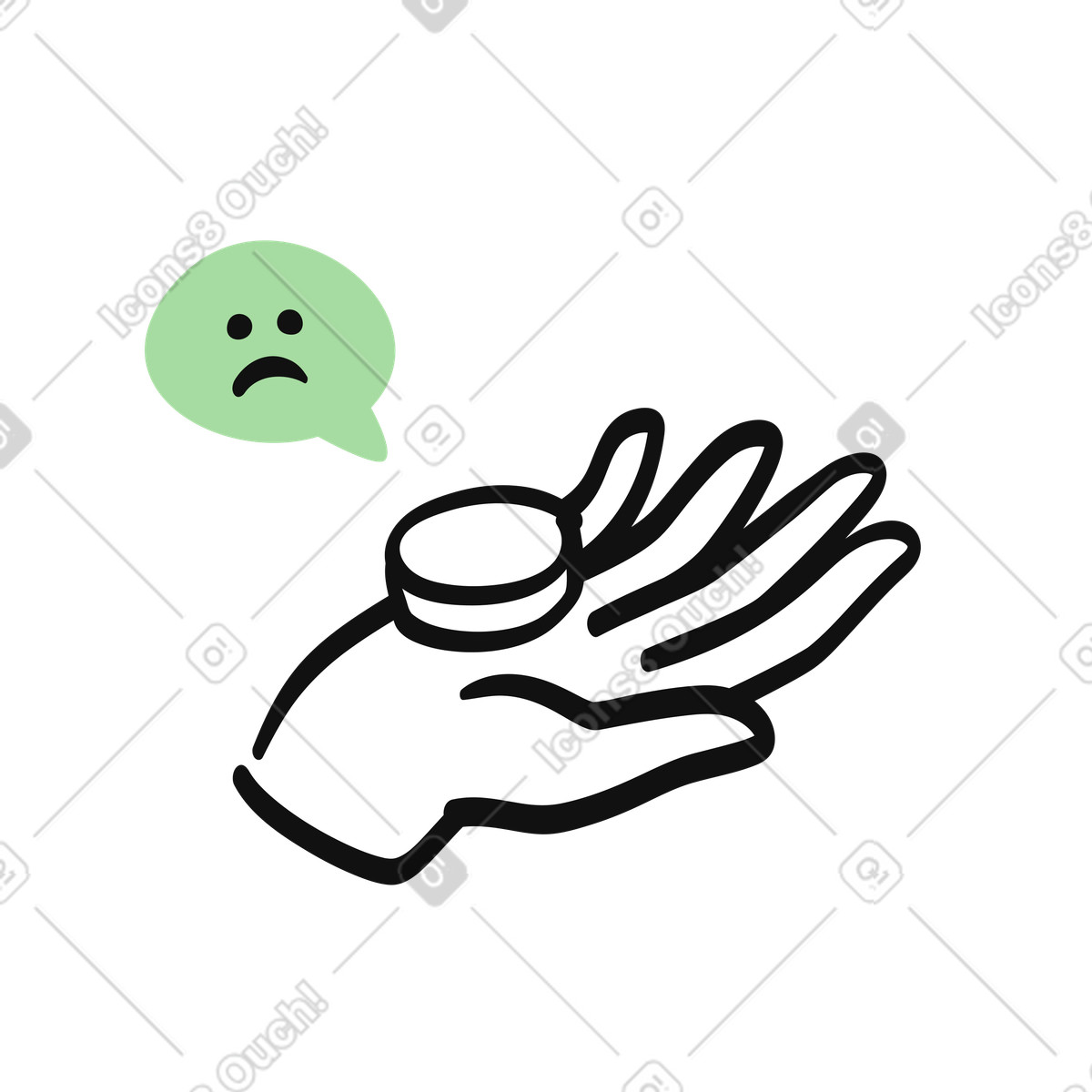 Poverty concept hand with one coin and unhappy expression illustrazione in stile Organic scarica in PNG, SVG
