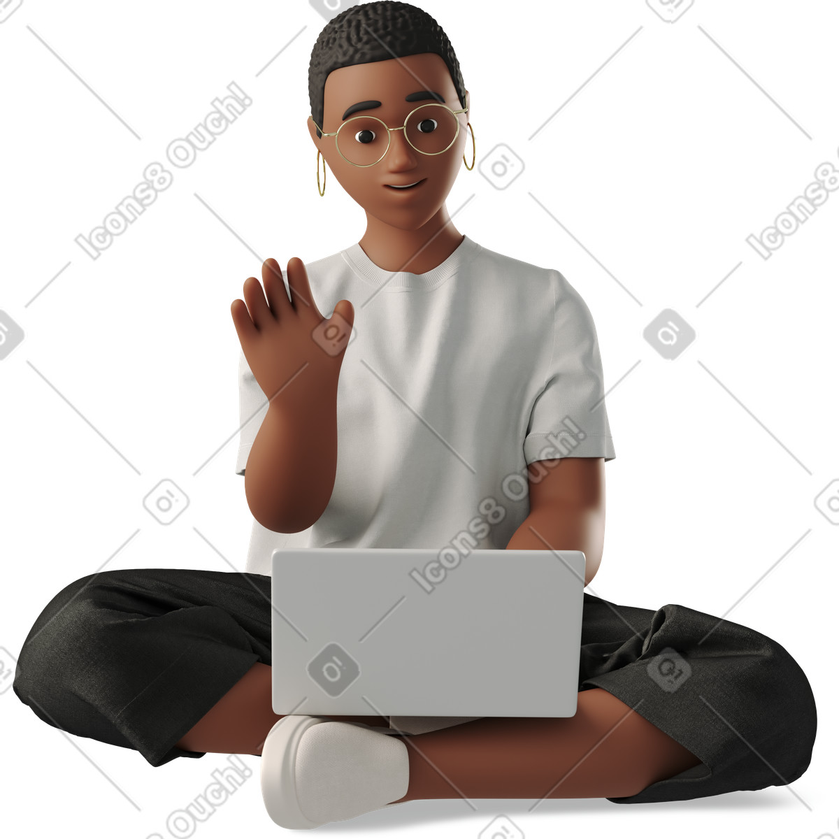 下载 3D Business 风格的 年轻女子在网上聊天 插画，支持 PNG、SVG 格式