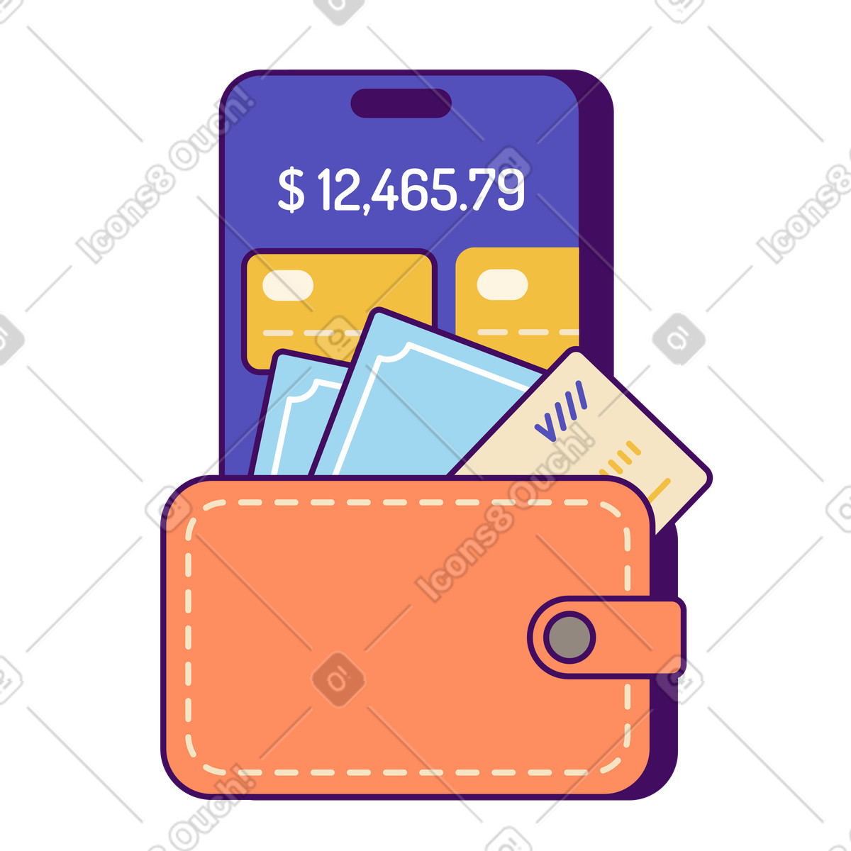 E-wallet mit kreditkarten-Illustration im Simplistic-Stil als Download in PNG, SVG
