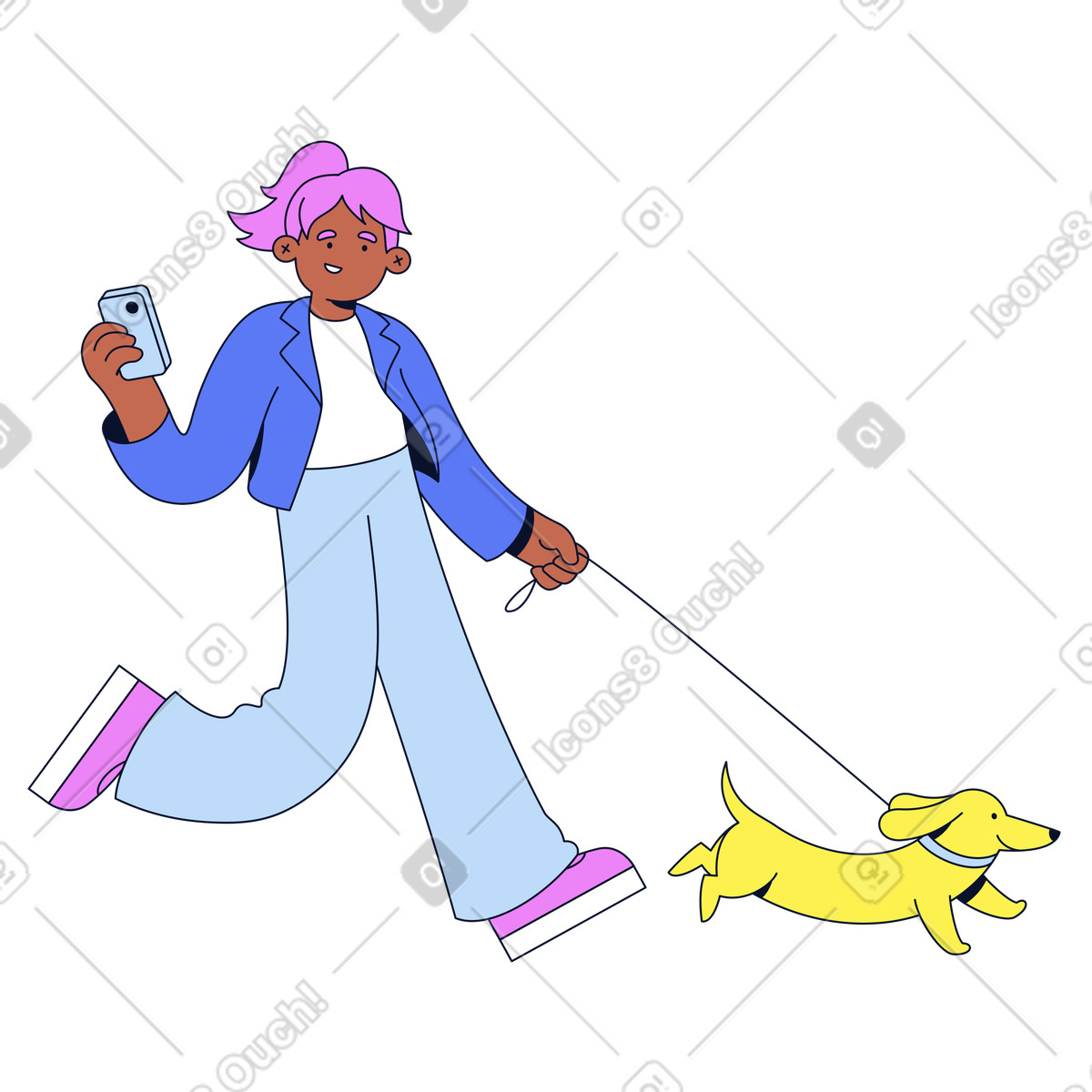 Flexy 스타일의 Strolling with dog, daily routine and urban lifestyle 일러스트레이션 PNG, SVG 다운로드