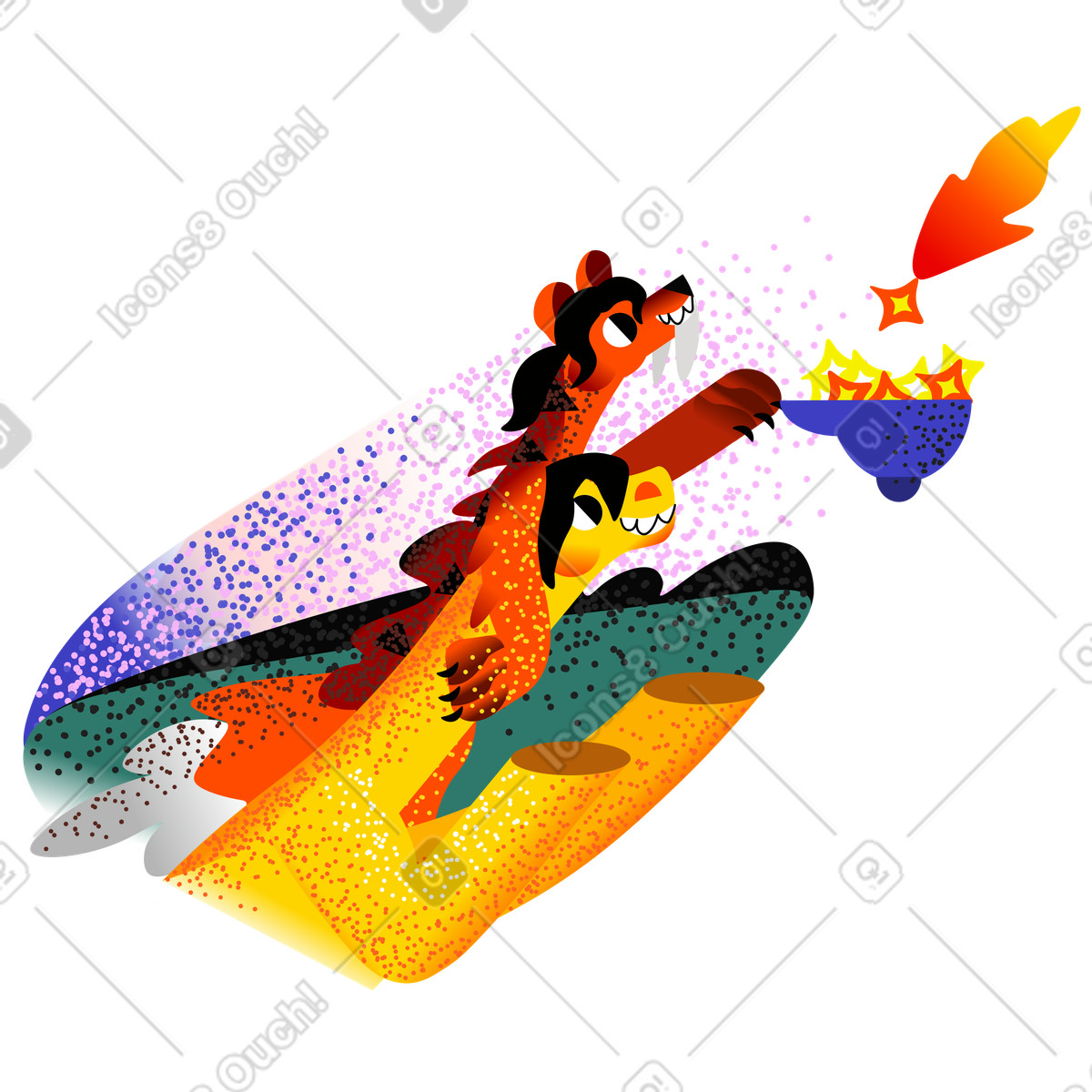 Illustration Tiger and dinosaur catching stars dans le style Fauna à télécharger aux formats PNG, SVG
