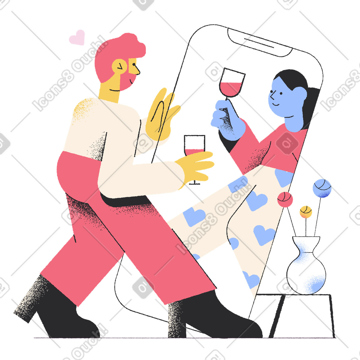 Paar beim online-date mit wein-Illustration in PNG, SVG