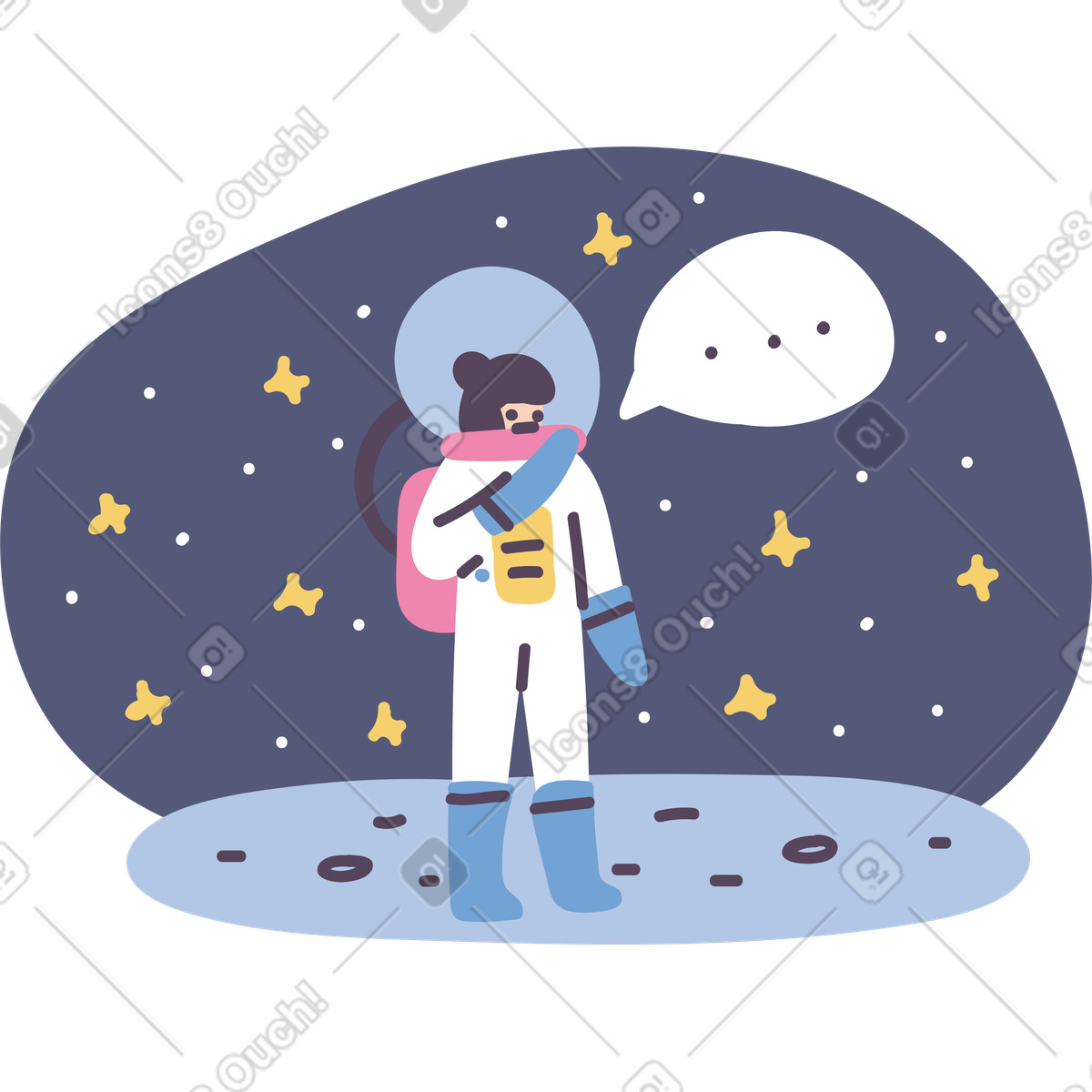 Astronaut in space suit standing on moon with no comments illustration Pluto style download PNG, SVG