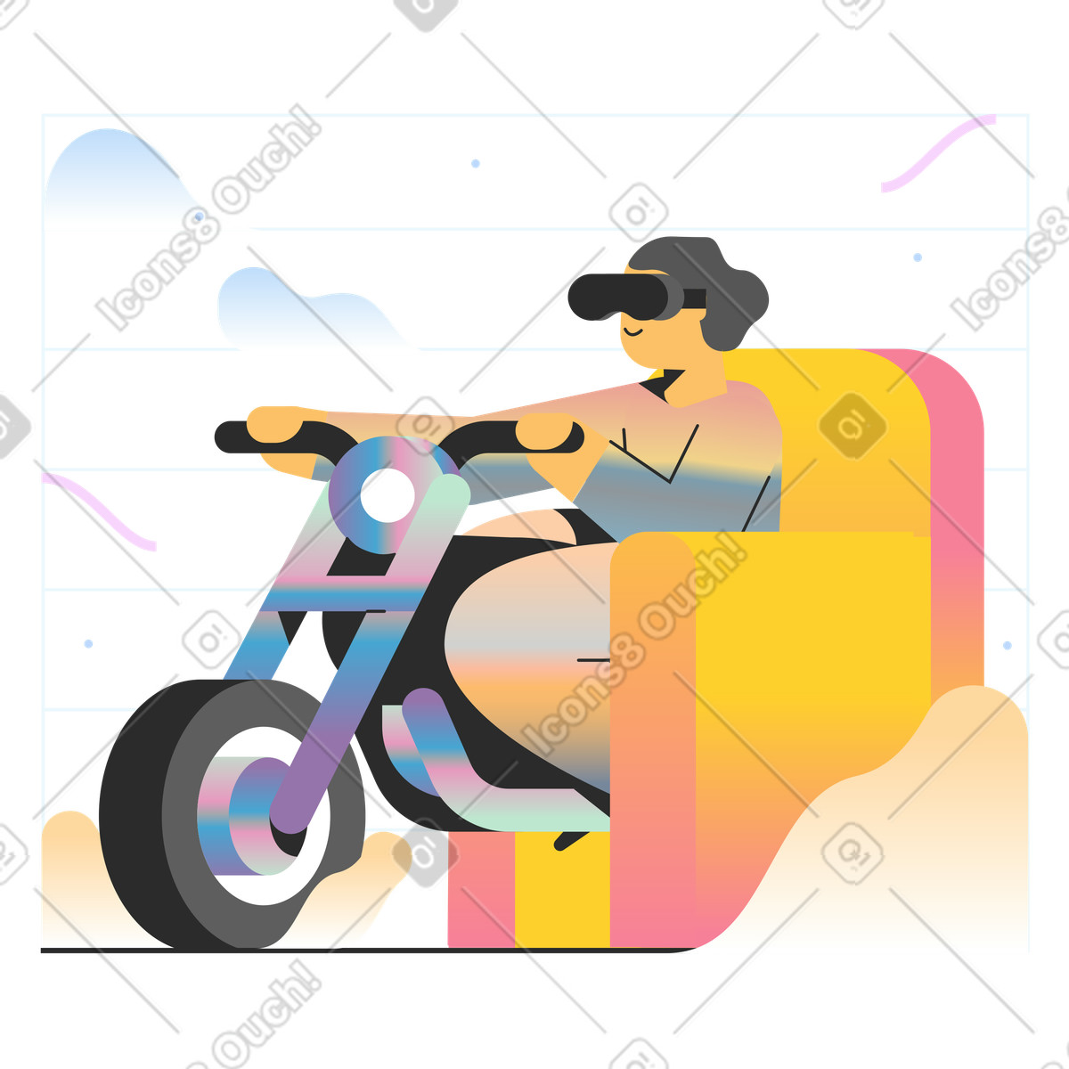 Persona in motocicletta con visore vr illustrazione stile Marginalia scarica PNG, SVG