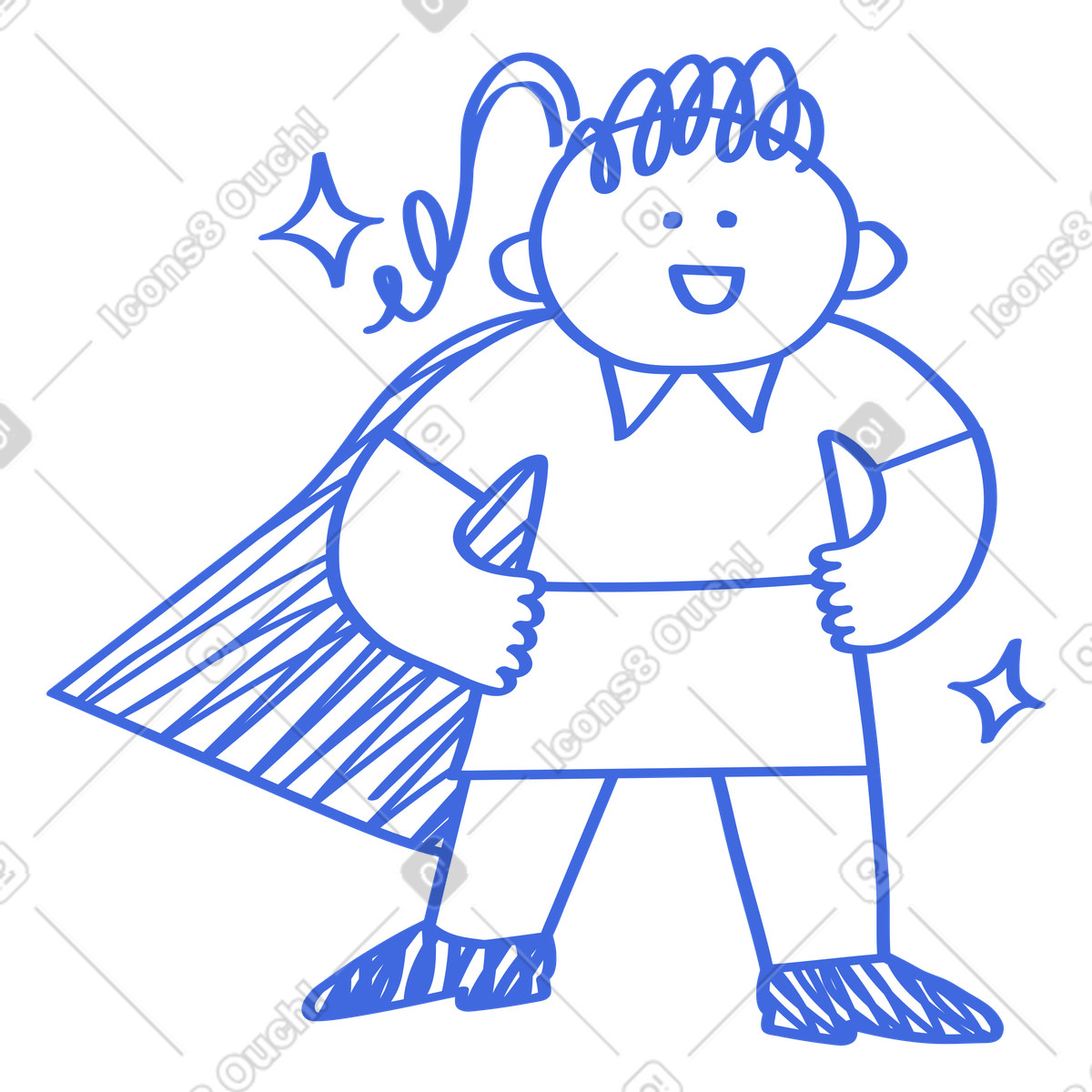 Superhero kid cape hands-on-hips confident power pose doodle drawing-Illustration im Ballpoint Pen-Stil als Download in PNG, SVG