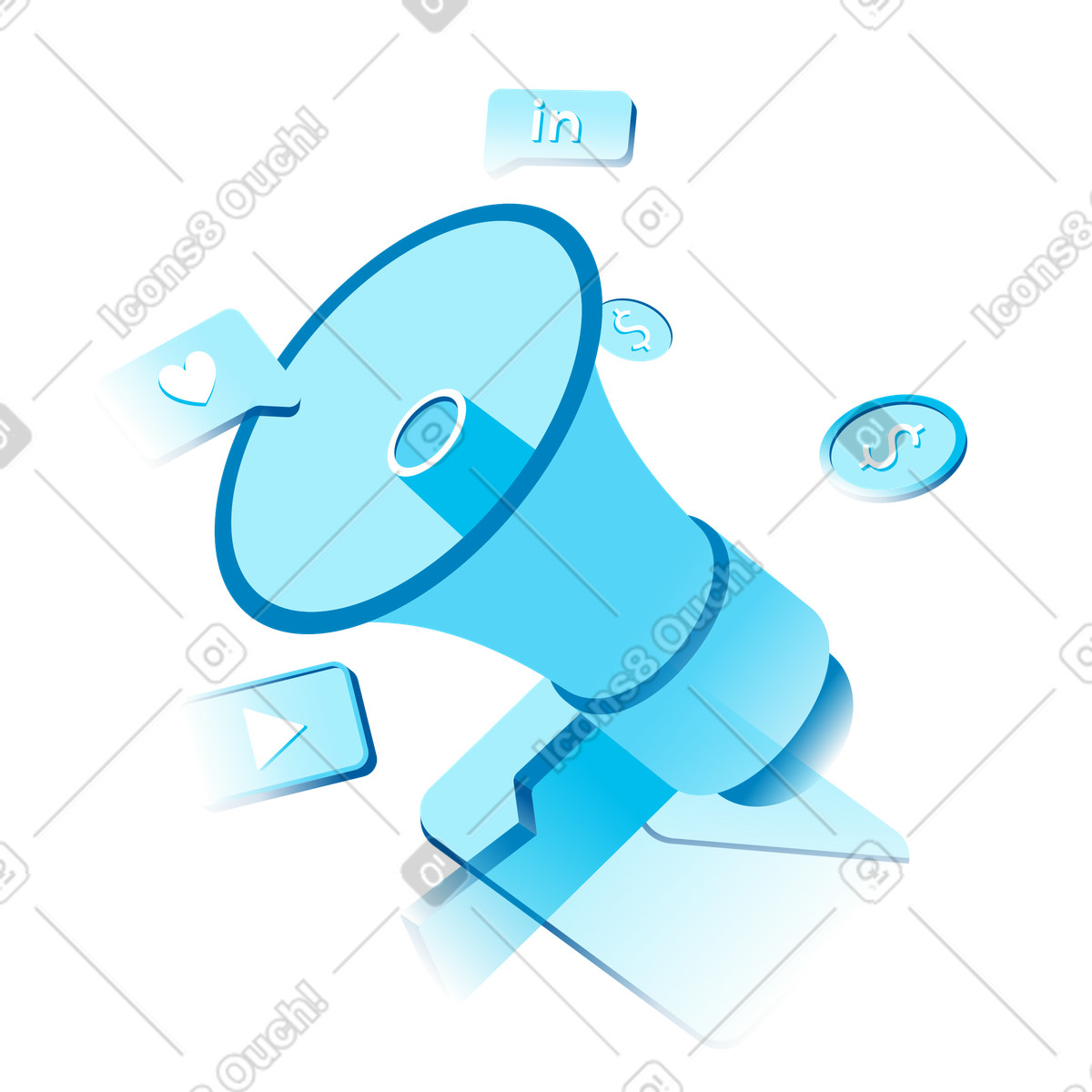 Illustration Content distribution and advertising, Email marketing audience outreach dans le style Icy à télécharger aux formats PNG, SVG