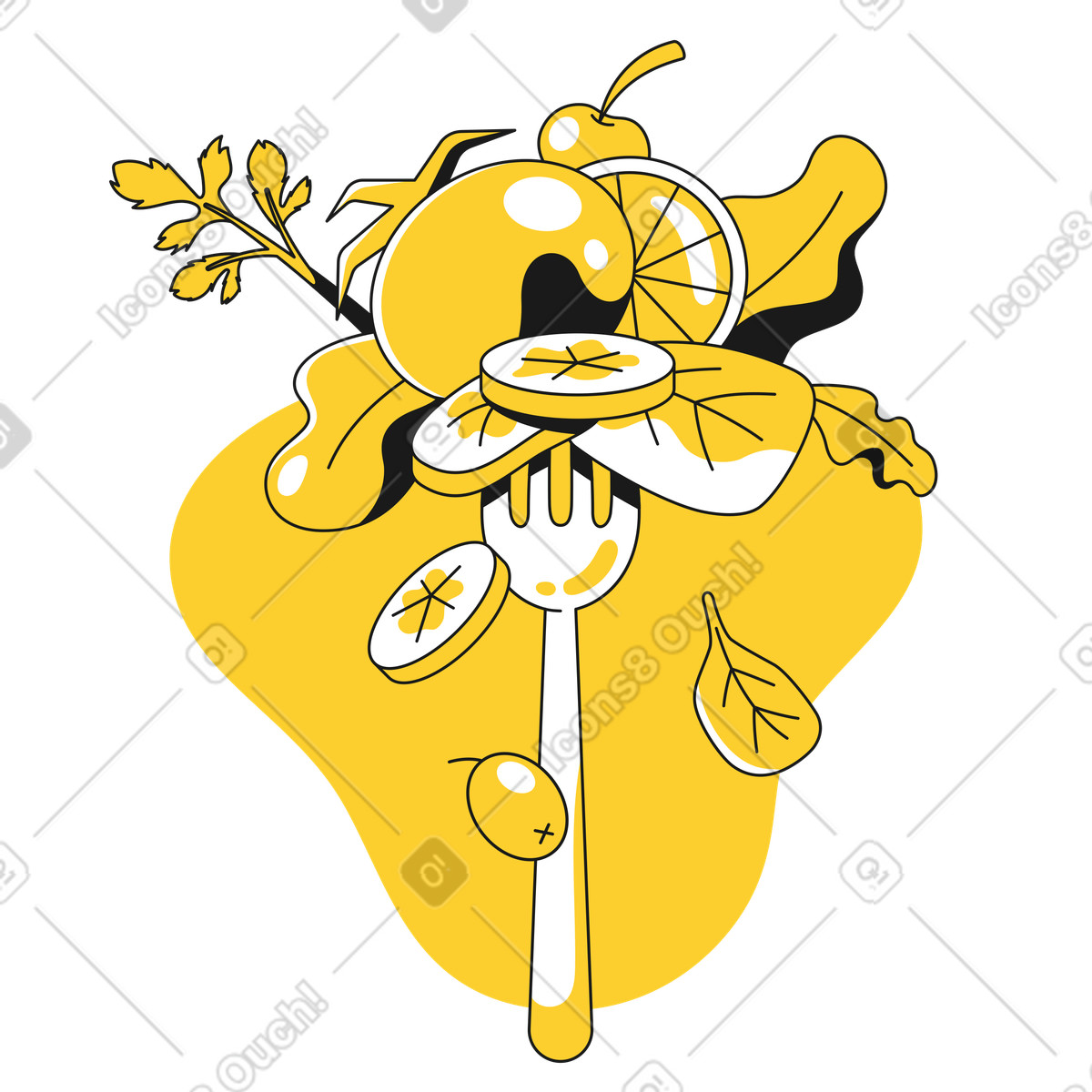 Fork with healthy food, salad illustration in Taxi style download in PNG, SVG