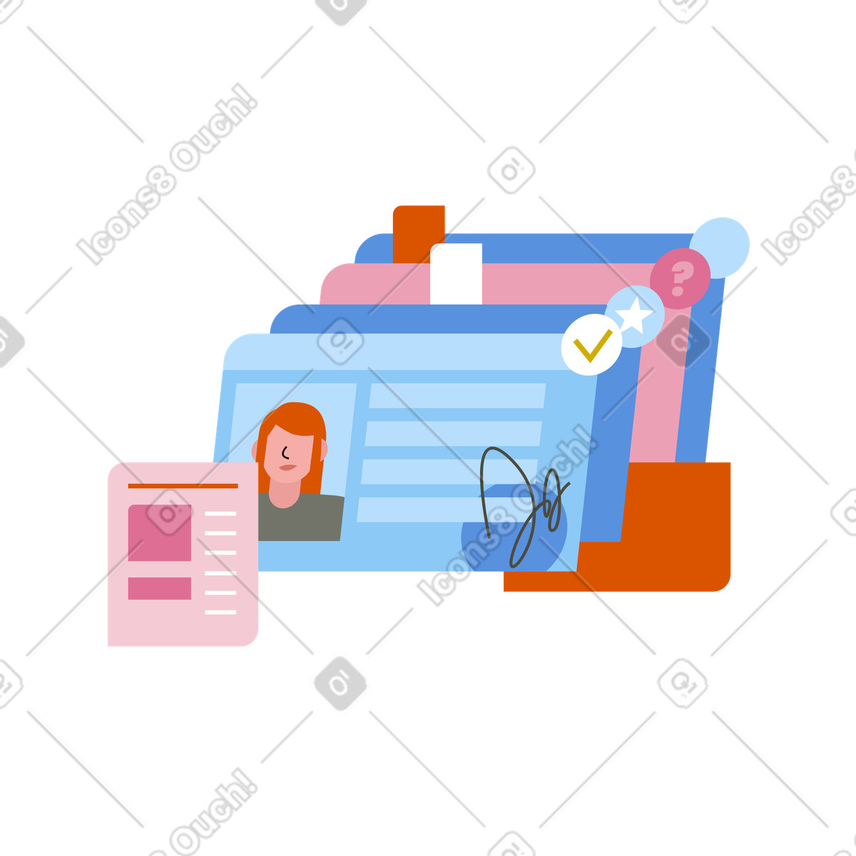 Verifying Personal Information with ID Card illustration in Vector style download in PNG, SVG