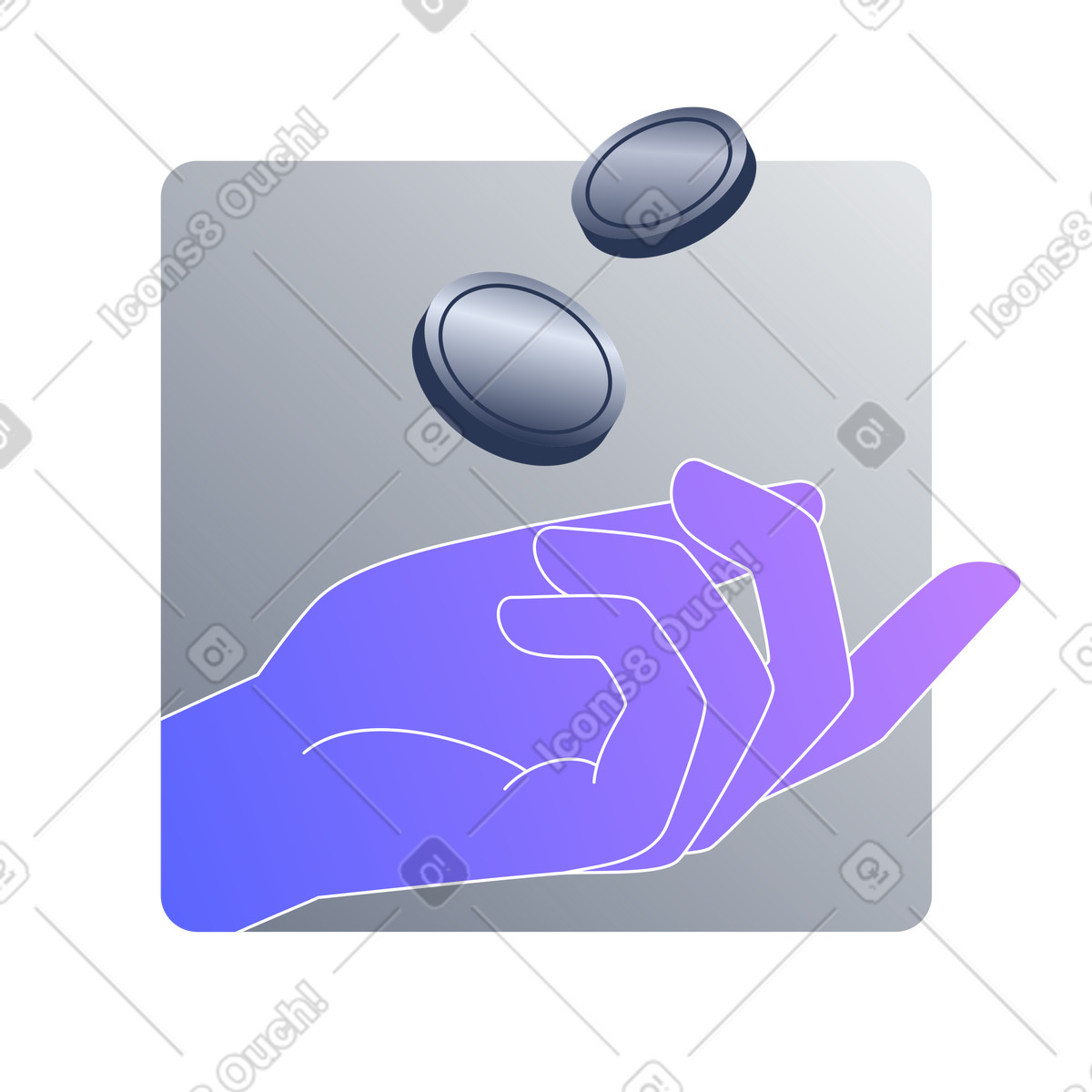 Hand tossing silver coins, money management and personal finance illustration in Lucent style download in PNG, SVG