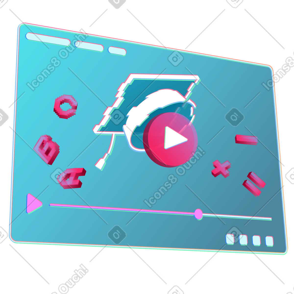 Viewing an educational video on holographic screen illustration in Neon style download in PNG, SVG