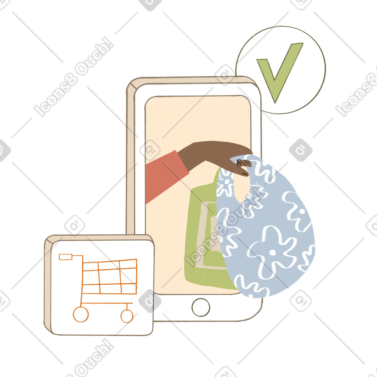 Online-shopping mit dem handy-Illustration im Lumiere-Stil als Download in PNG, SVG