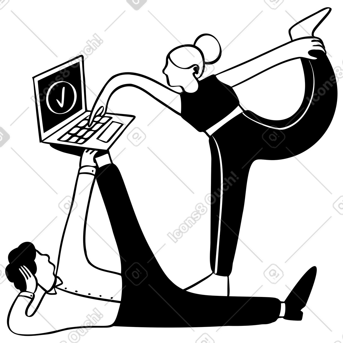 People working from home and doing stretches illustration in Journal style download in PNG, SVG