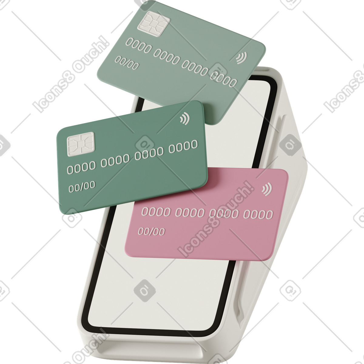 3D Casual life 스타일의 Payment terminal with credit cards 일러스트레이션 PNG, SVG 다운로드