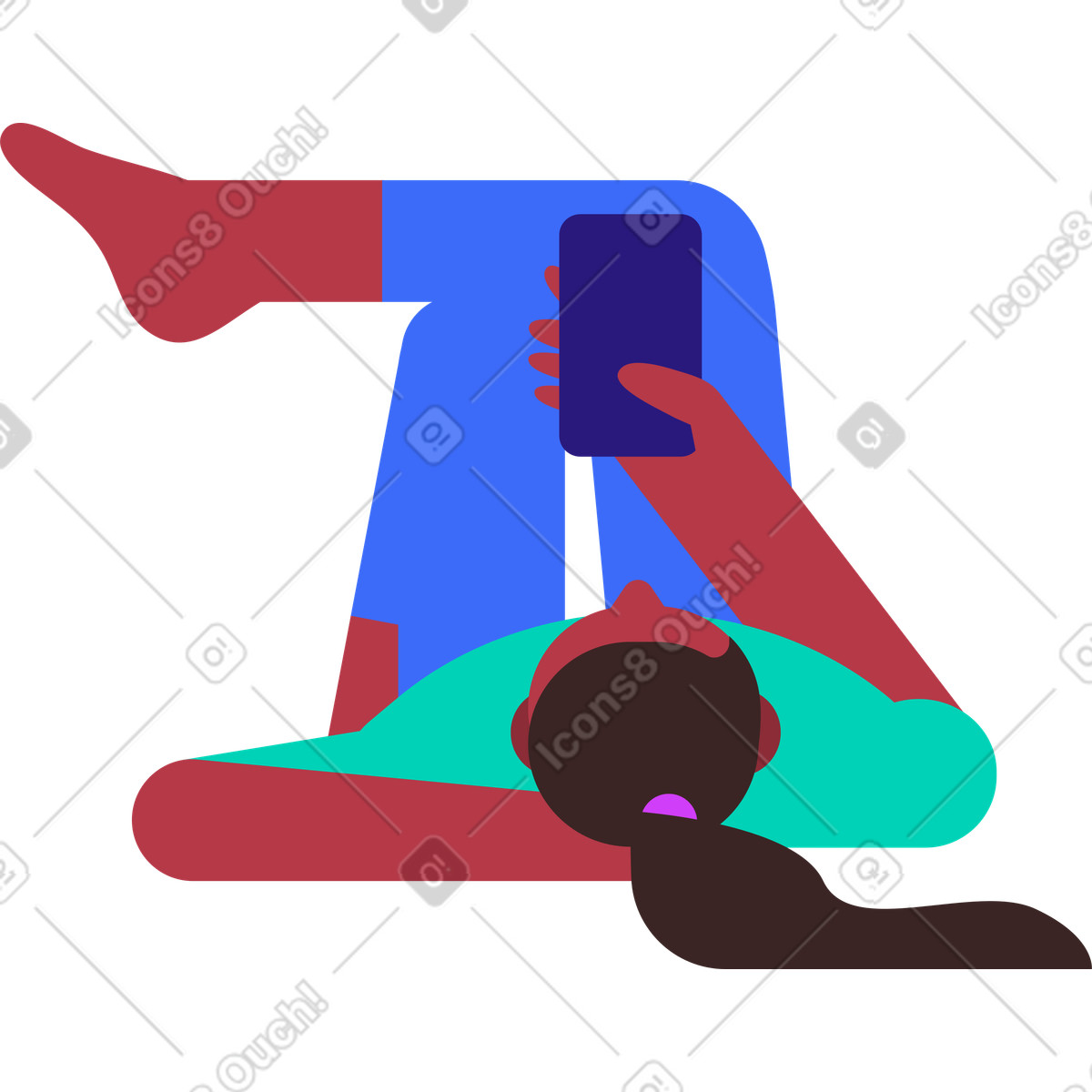 Illustration Jeune femme allongée discutant sur un smartphone dans le style Basic à télécharger aux formats PNG, SVG