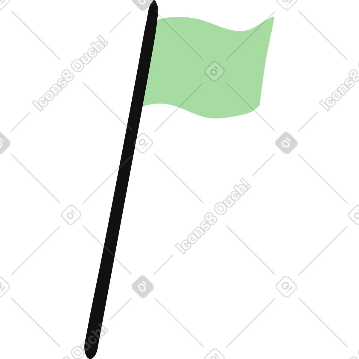 Illustration Flag waving on diagonal pole simple minimal green banner shape dans le style Organic à télécharger aux formats PNG, SVG