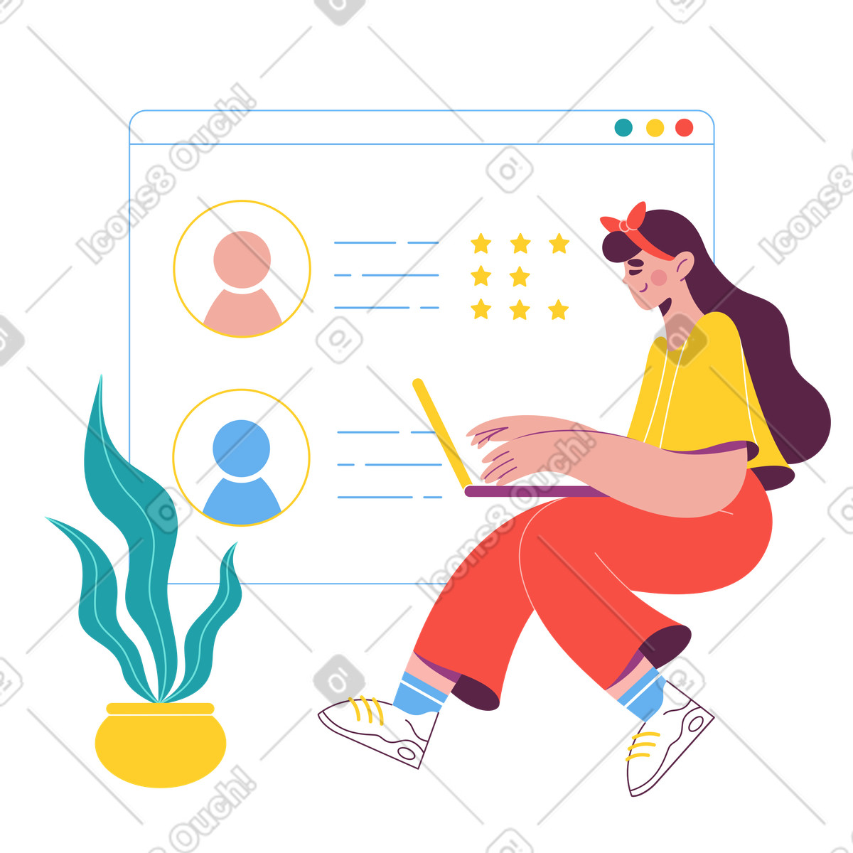下载 Sammy 风格的 Manager with laptop viewing user ratings, Digital feedback or recruitment task 插画，支持 PNG、SVG 格式