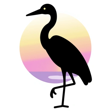 A striking silhouette of a heron against a colorful twilight sky.