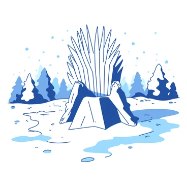 A white Iron Throne stands prominently against a background of softly falling snow. The throne is intricately designed with sharp edges and jagged points, each detail highlighted by the crispness of the winter scene. Surrounding the throne, a thick layer of white snow covers the ground, creating a smooth, even surface. Delicate snowflakes drift through the air, adding a sense of tranquility to the atmosphere. In the distance, the outlines of snow-covered trees can be seen, framing the throne in this serene winter landscape.