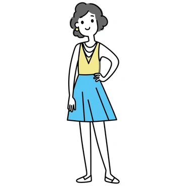 A girl wearing an art deco-inspired outfit stands confidently. Her dress features clean lines and geometric patterns in shades of gold and deep blue. She has her hair styled in waves, reflecting the elegance of the 1920s. The outfit includes a fitted bodice and a flared skirt that reaches just above the knees. She accessorizes with a simple necklace and matching earrings. Her pose is poised, one hand resting on her hip, as she gazes slightly to the side.