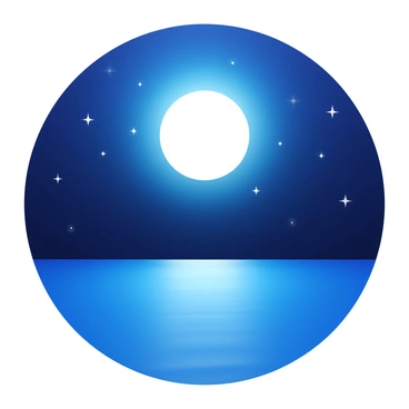 A full moon glowing brightly in the night sky. Twinkling stars scattered across the dark blue expanse of the sky. A calm lake reflecting the moonlight, creating a shimmering silver surface. A one-eighth board positioned in the foreground, adding depth to the scene. The board features a smooth finish, complementing the tranquil atmosphere of the night.