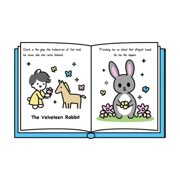 An open page of 'The Velveteen Rabbit' showing a magical scene from the story