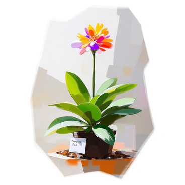 A tall, green plant with lush leaves and vibrant, bright flowers blooming at the top. The plant is labeled with a small tag that reads "Transgenic Plant" to indicate its genetic modifications. The flowers are a mix of colors such as bright red, yellow, and purple, standing out against the deep green foliage. The plant is positioned in a botanical setting with a light background that allows the features of the plant to be prominently displayed.