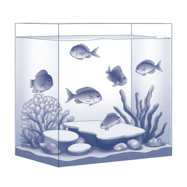 An aquarium filled with various tropical fish swimming among coral reefs. The fish have distinct shapes and patterns, showcasing their unique features as they navigate through the water. The coral reefs are intricately designed, with diverse textures and structures, providing shelter and a natural habitat for the fish. The scene captures the lively movement of the fish and the intricate details of the coral formations surrounding them.