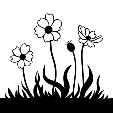 Anemone flowers in silhouette, their delicate petal shapes clearly defined against a backdrop that suggests a glowing sunset. The flowers stand tall and slightly swaying, with intricate stem details visible. The contrast emphasizes the outlines of the flowers, creating a striking visual effect against the light-filled horizon. The scene evokes a sense of tranquility and natural beauty.