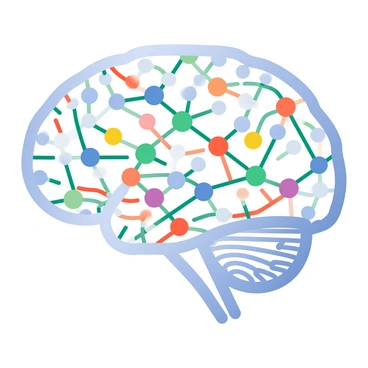A colorful neural network diagram overlaid on a human brain outline