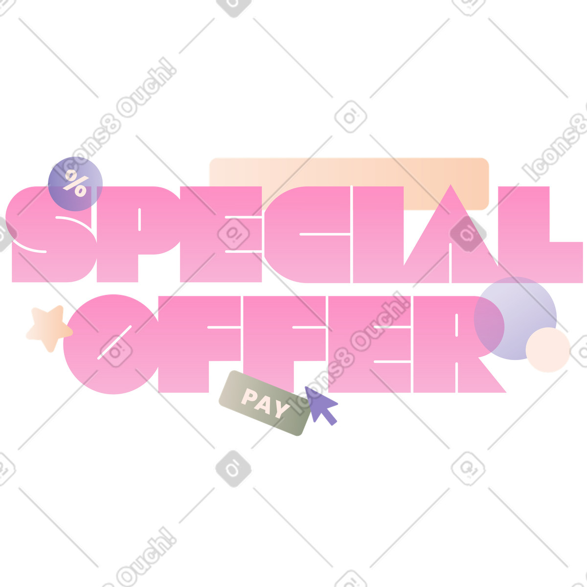 Ilustración ¡oferta especial de letras! con signo pago y texto estrellas en estilo Coworking a descargar en PNG SVG