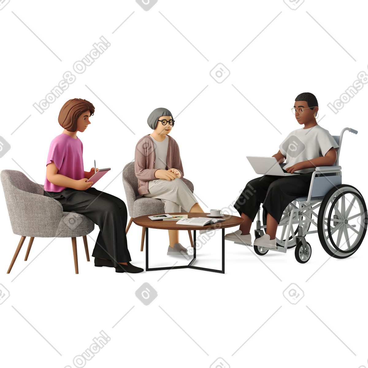 Иллюстрация Three women discussing в стиле 3D Business — скачать в форматах PNG, SVG