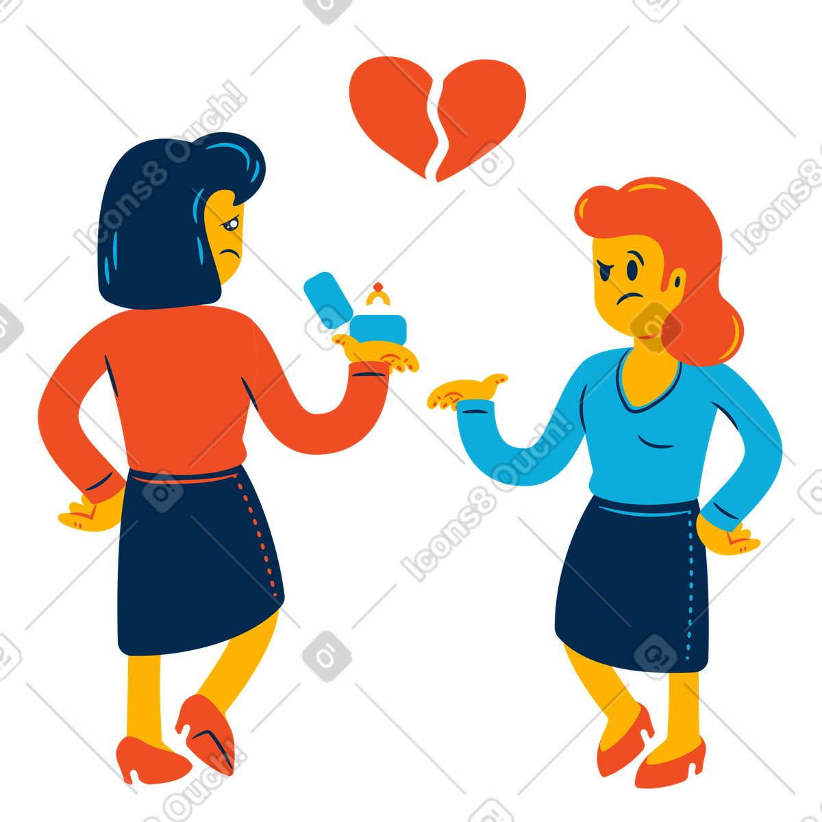 Ilustração de Failed marriage proposal, Rejected engagement or relationship crisis em no estilo Flame para baixar em PNG, SVG