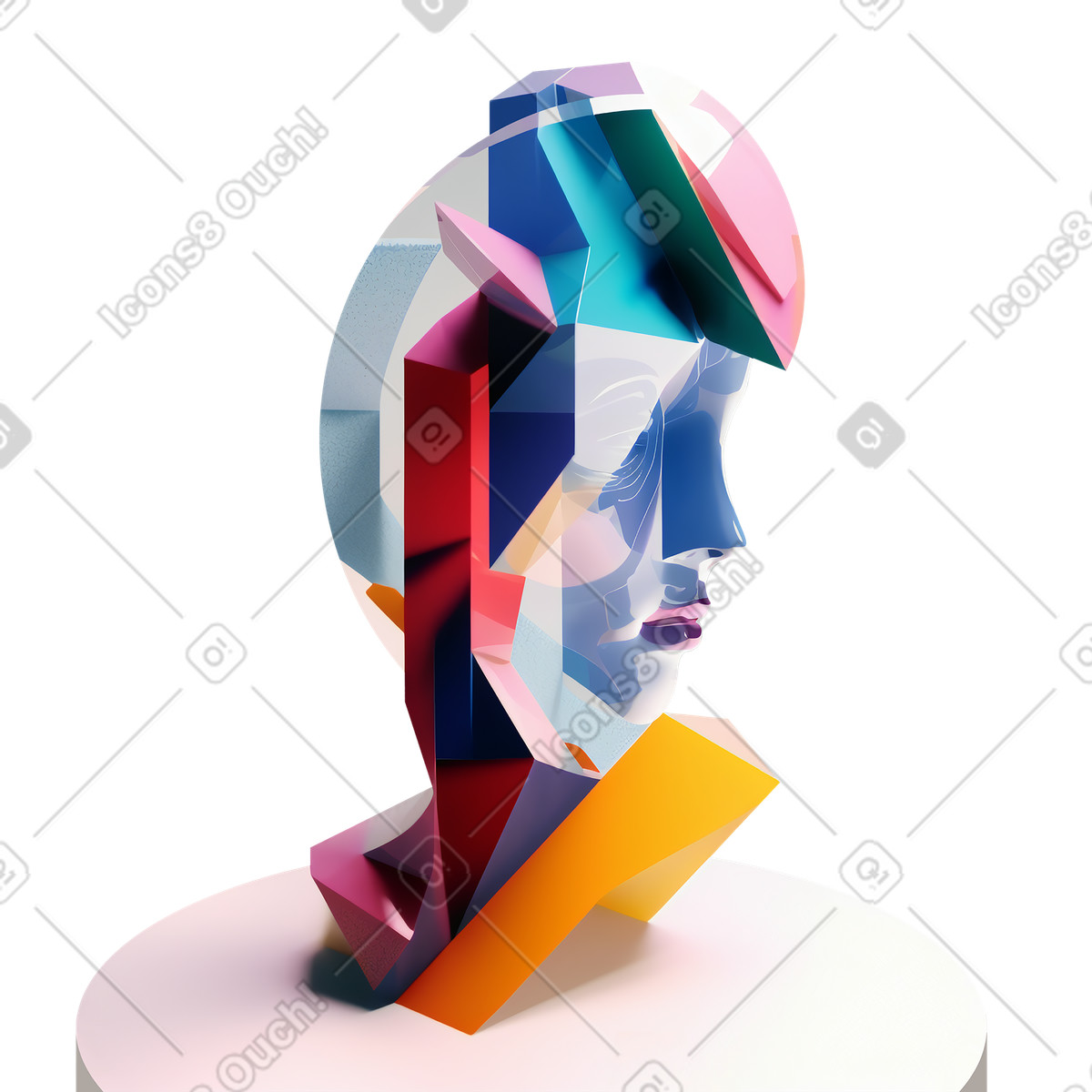 下载 3D Construction 风格的 抽象生动的形状与头部轮廓 插画，支持 PNG、SVG 格式