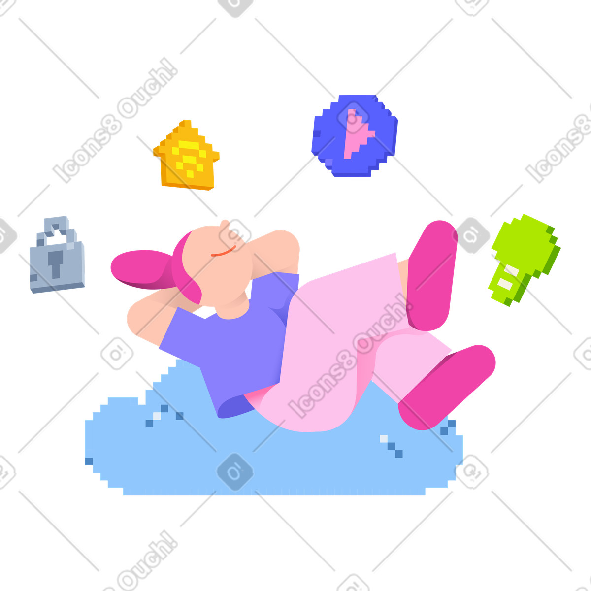 Woman controls a smart home system animated illustration in 8bit style download in GIF, Lottie (JSON), AE