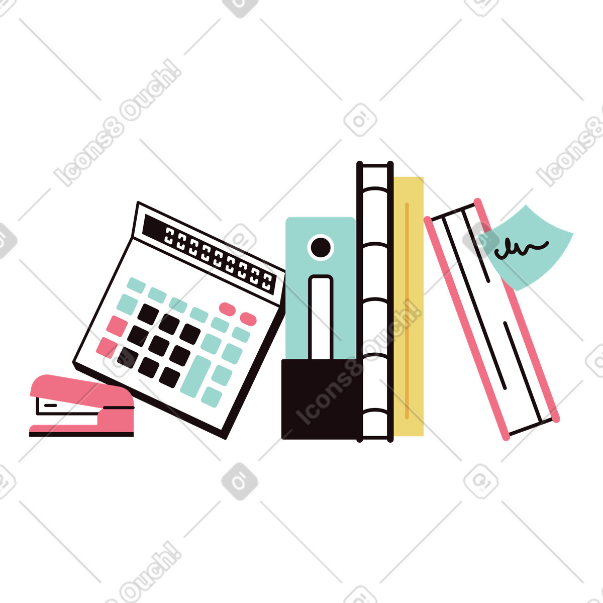 Ilustración Material de oficina, papelería y documentos. en estilo Delight a descargar en PNG SVG