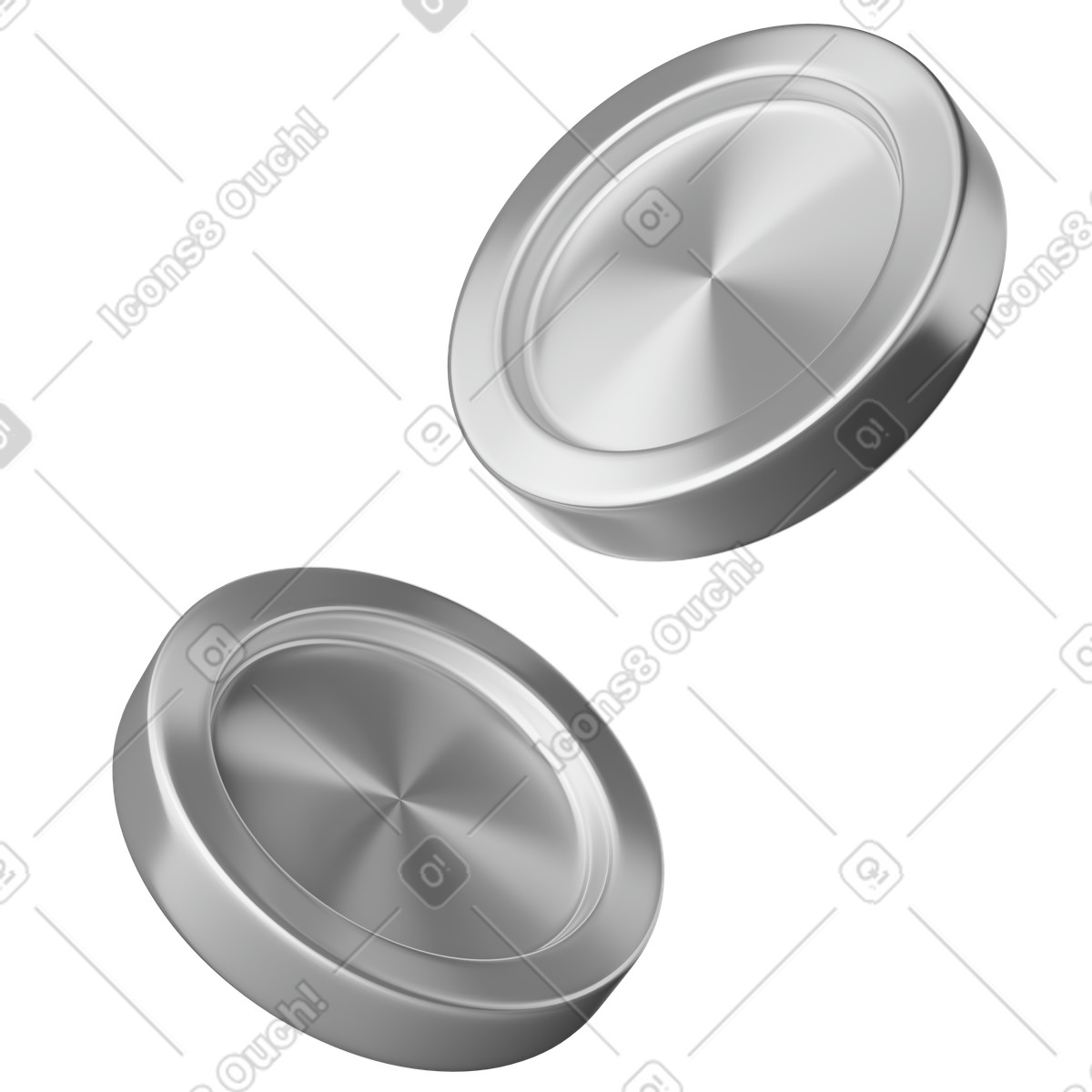 下载 3D Plastic 风格的 Coins floating diagonally metallic silver pair minimal money concept 插画，支持 PNG、SVG 格式