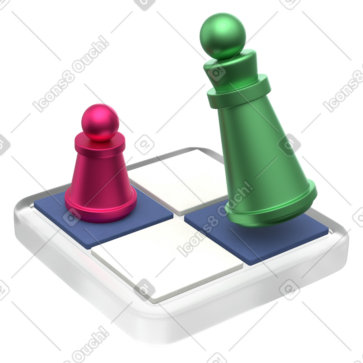 Chess strategy with colorful pieces on small game board illustration in 3D Grid style download in PNG, SVG