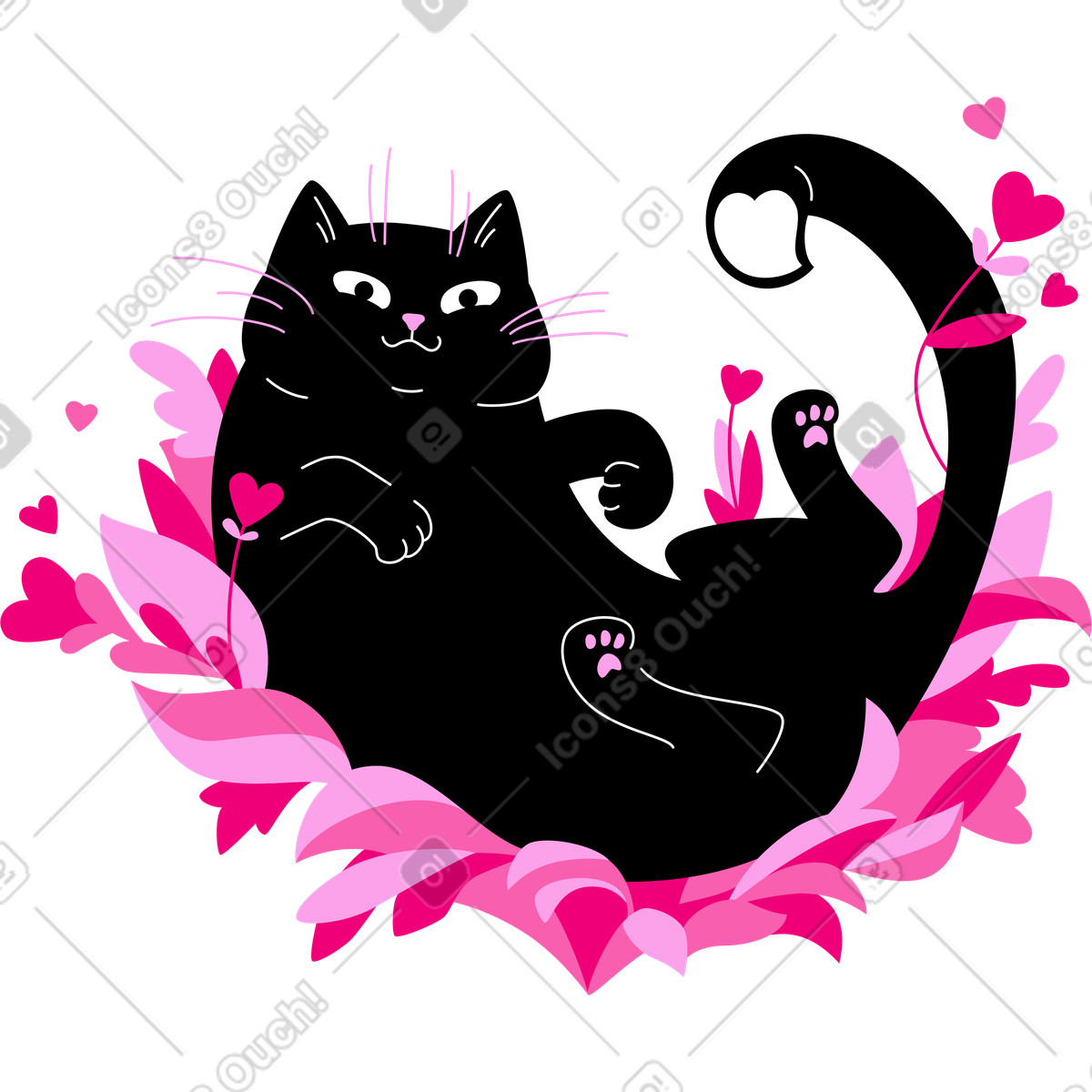 Lettering スタイルの Black cat with pink hearts text のイラストをPNG、SVG形式でダウンロード
